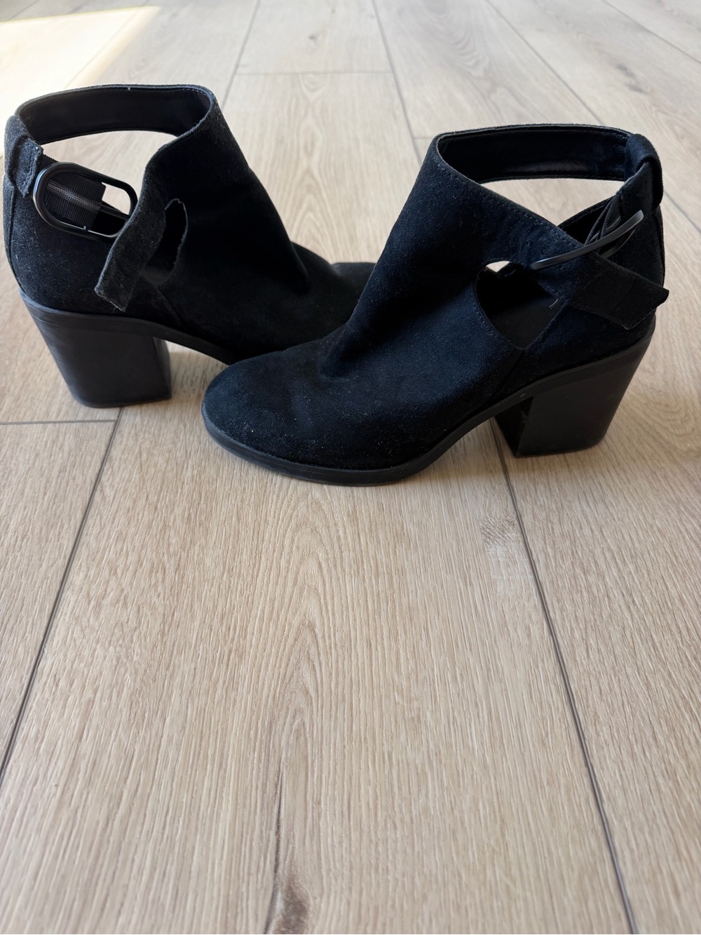 Black Mix No 9. Suede Open-Ankle Block Heel Booties